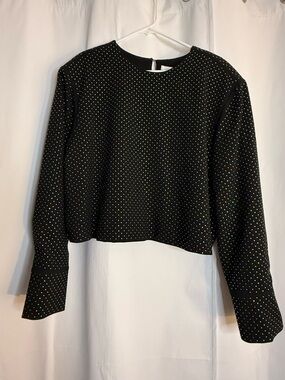 NWT - Black Rhinestone-embellished Long-Sleeve Crop Top
